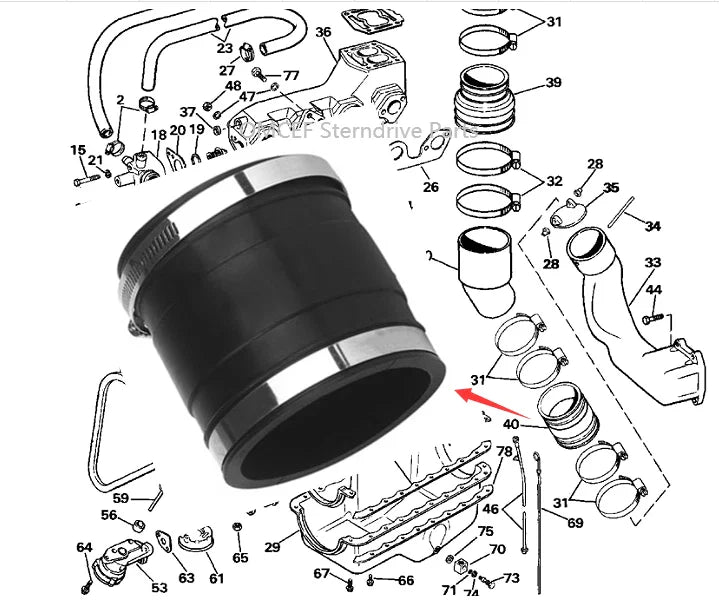 Lower Exhaust Hose Bellow for OMC Cobra Volvo Penta 2.3-7.5L Engines