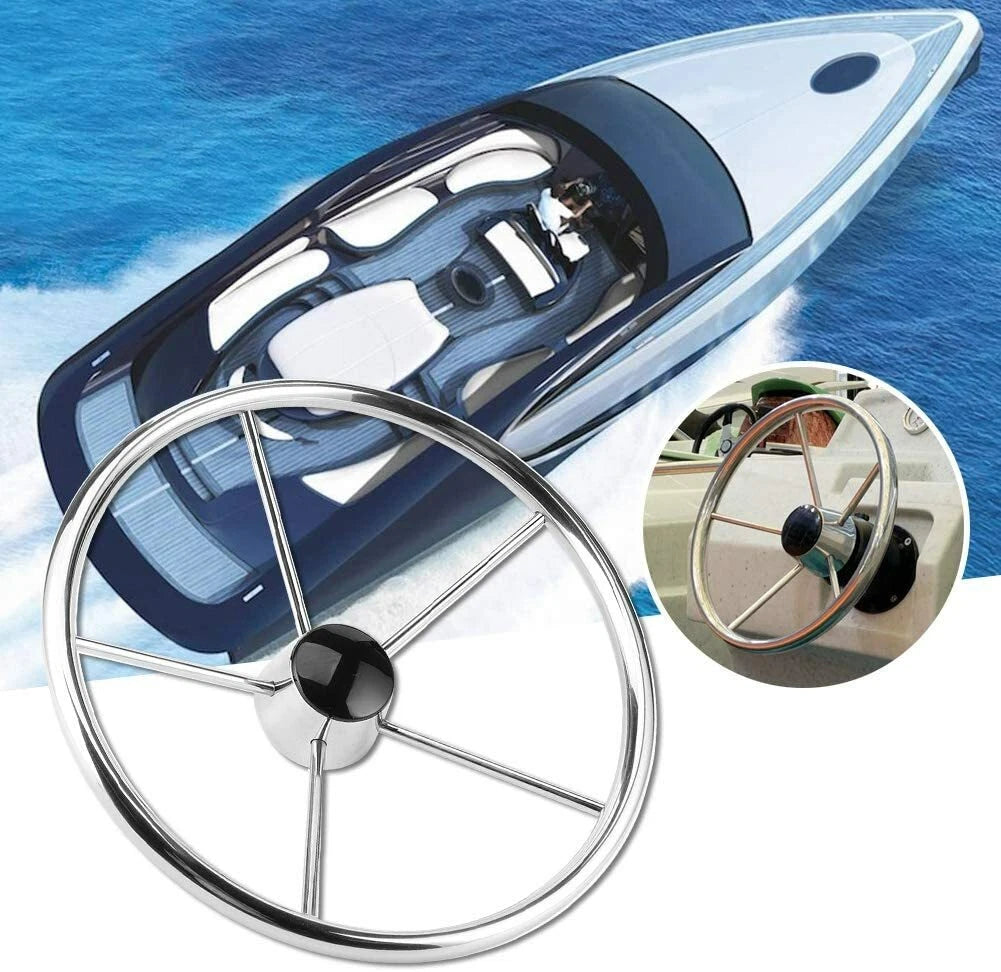 Stainless Steel 11'' Steering Wheel 5 Spokes for Marine Yacht Kayak