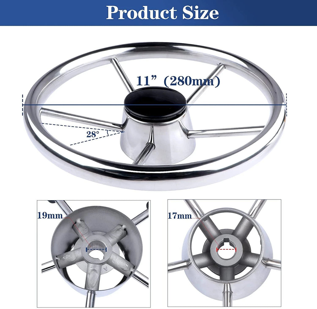 Stainless Steel 11'' 5 Spokes Boat Steering Wheel for Marine Yacht