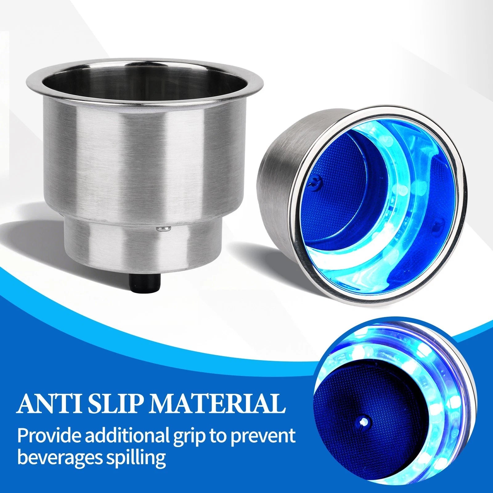 Cup Drink Holder Blue LED Stainless Steel for Marine Yacht/RV
