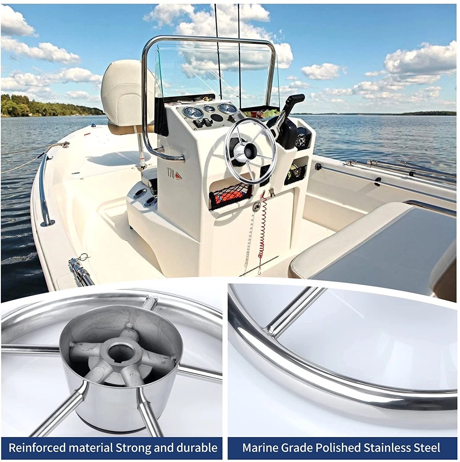 Stainless Steel 11'' Steering Wheel 5 Spokes for Marine Yacht Kayak
