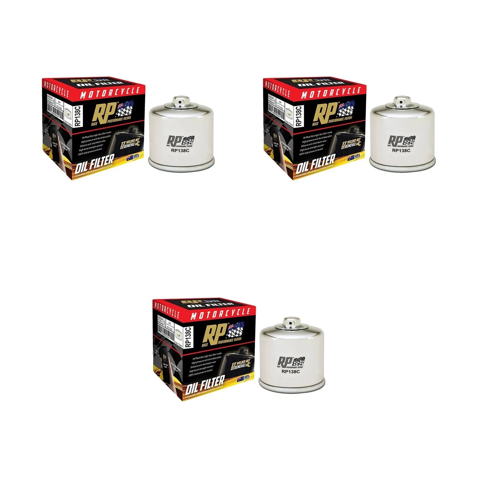 3 Pack Chrome Oil Filter for Suzuki V-Strom 800DE (2023)