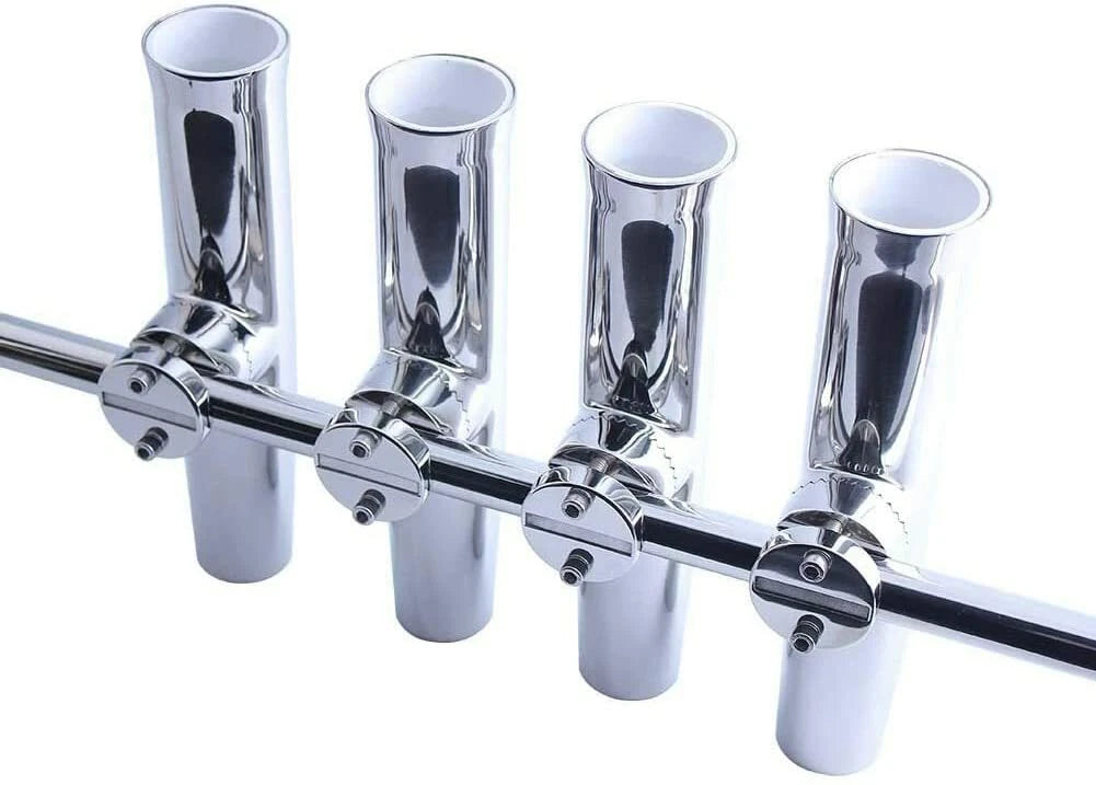 Set of 4 Stainless Steel Fishing Rod Holders for Boat Rail Mount
