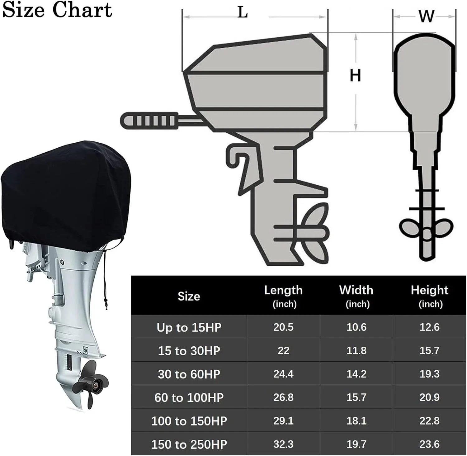 Black Waterproof High Density Outboard Engine Cover for 150-250HP Motors