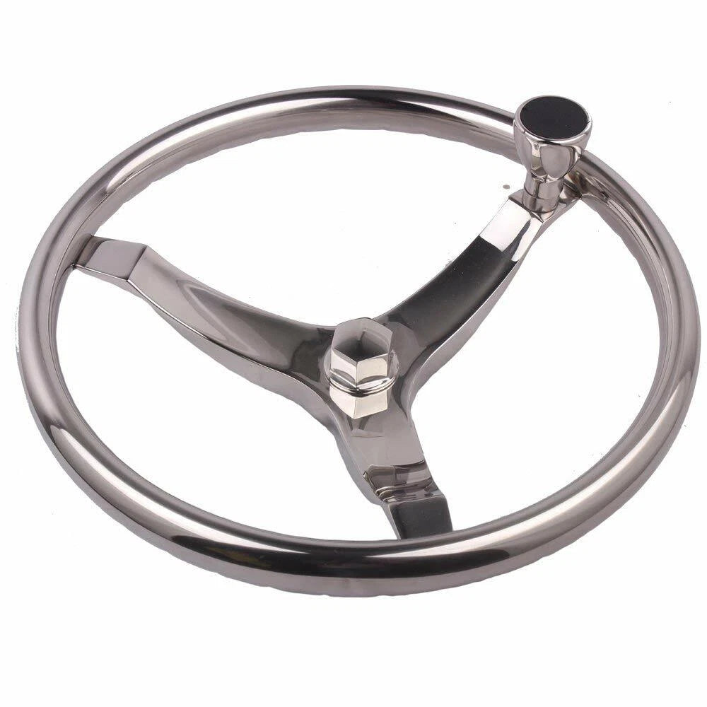 Stainless Steel 15-1/2" Boat Steering Wheel 3 Spoke for Yacht
