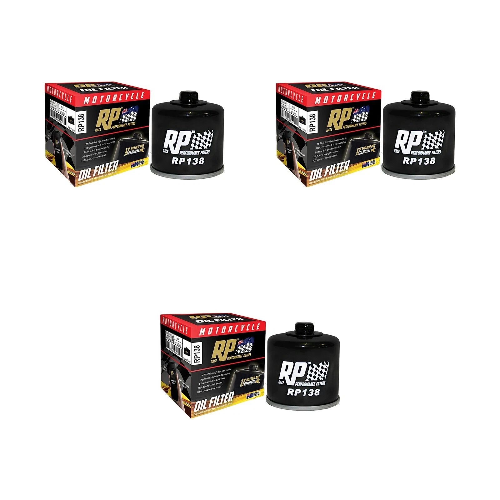 3 Pack Oil Filter for Suzuki V-Strom 650 ABS (2014–2017)