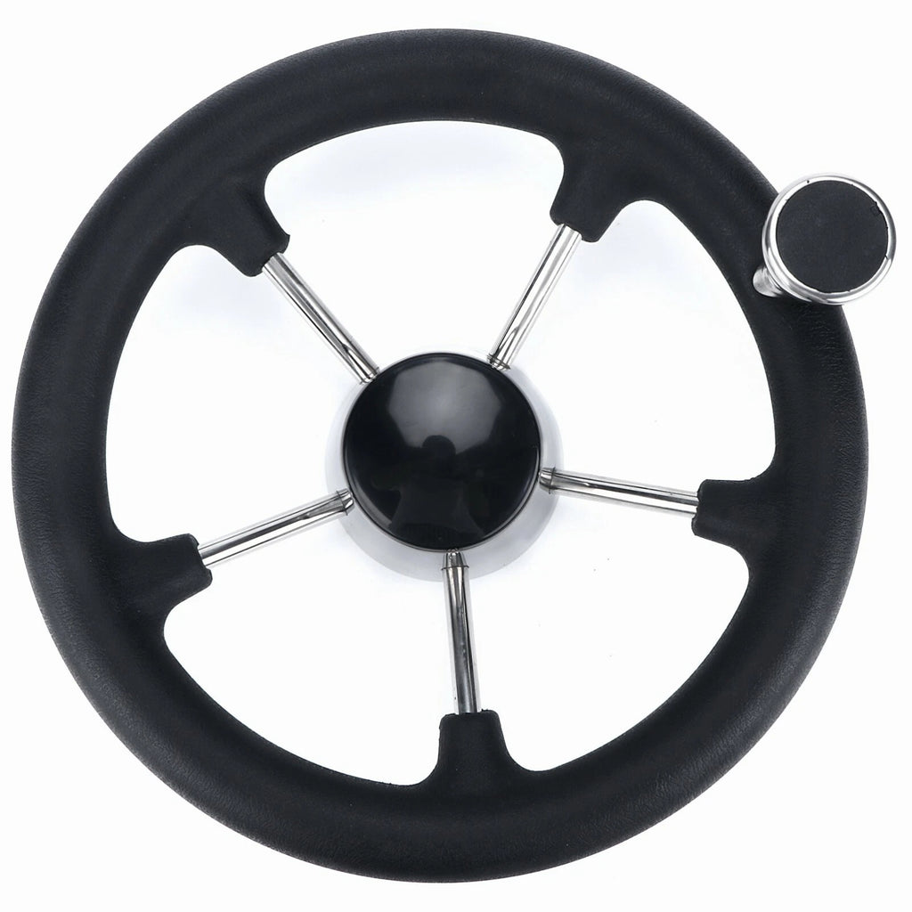 11" Steering Wheel Black PU Foam Stainless Steel Heavy Duty for Boats