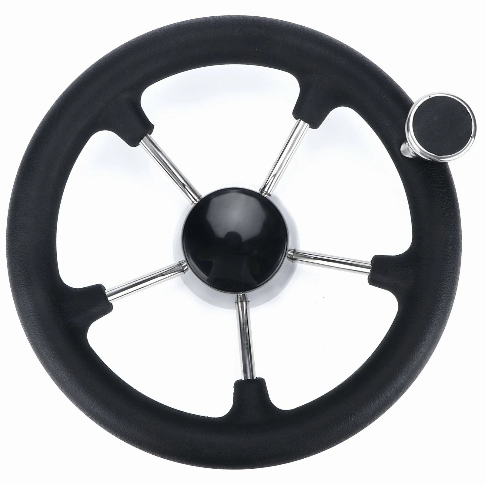 11" Steering Wheel Black PU Foam Stainless Steel Heavy Duty for Boats
