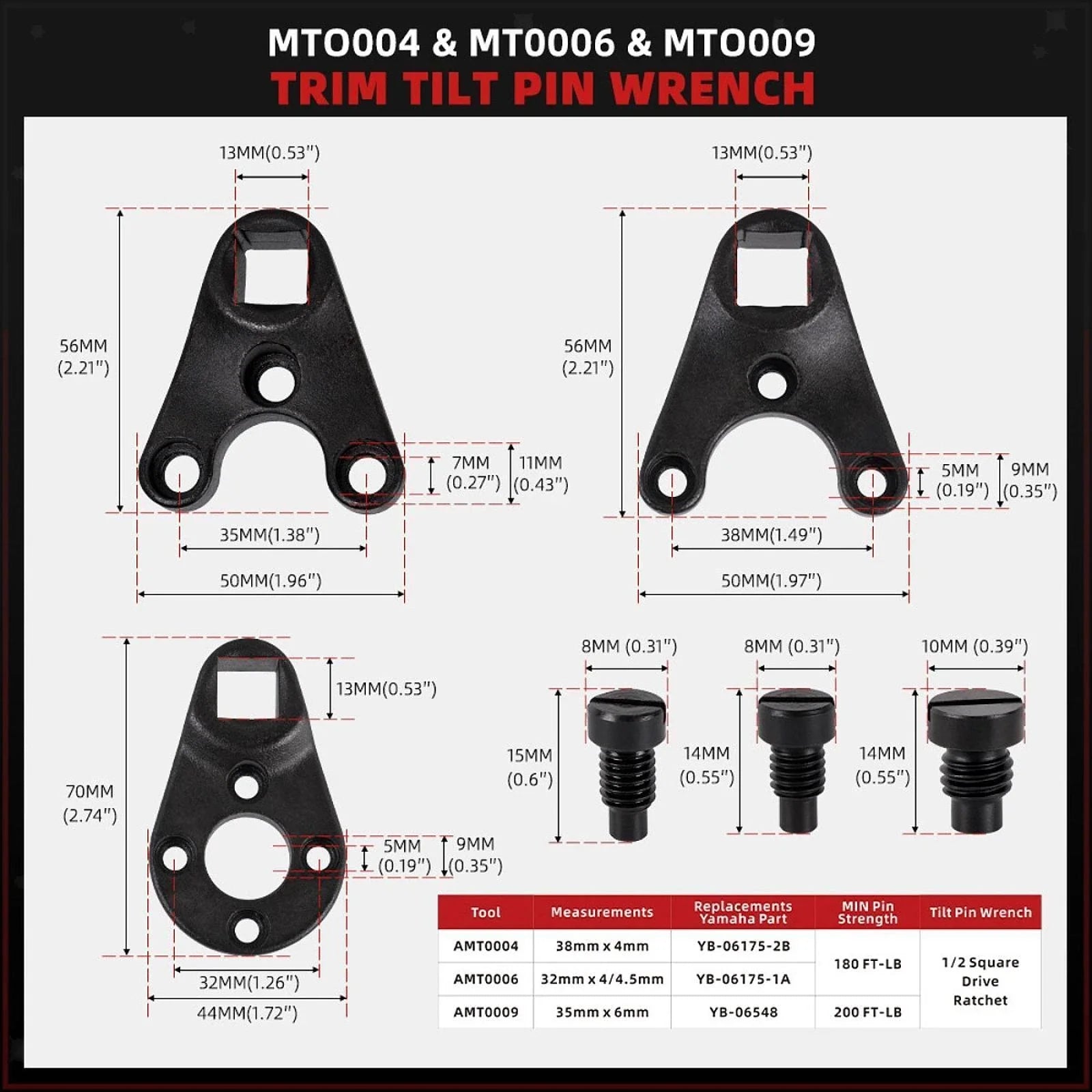 Outboard Trim & Tilt Pin Wrench Tool Set for OMC/Mercury/BRP Models
