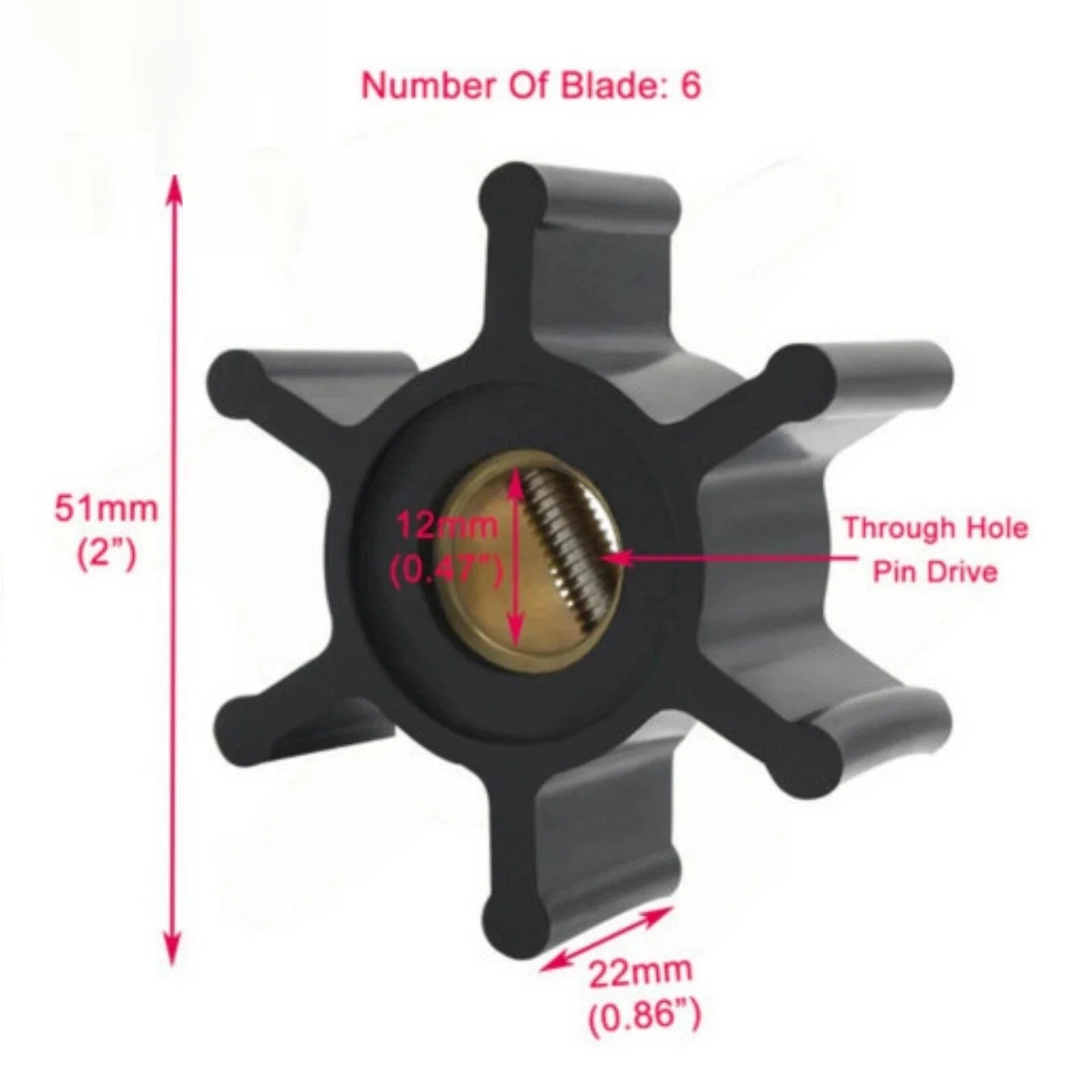 Sea Water Pump Impeller w/Oring for Yanmar 2GM/2YM/3GM/3YM