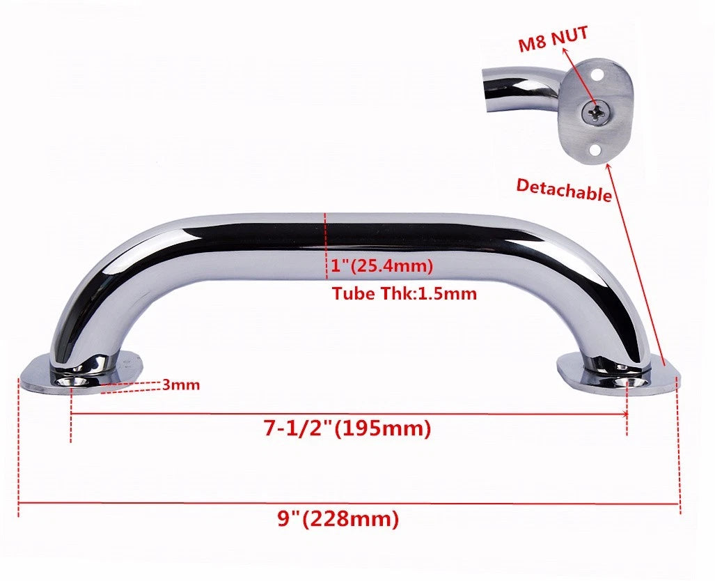 Stainless Steel 9'' Grab Handle Handrail for Door Boat Bath RV