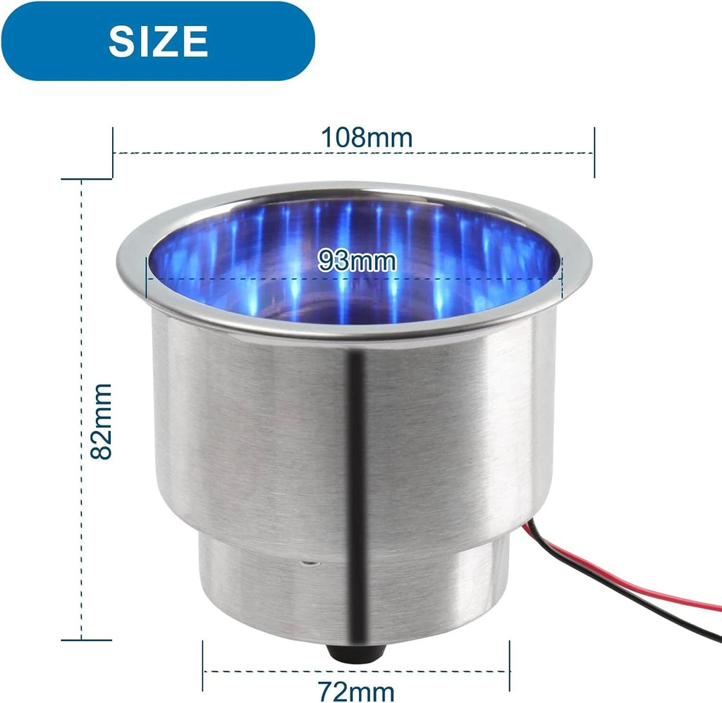 Stainless Steel Cup Drink Holder with Blue LED for Marine Boat Truck RV (2010–2023)