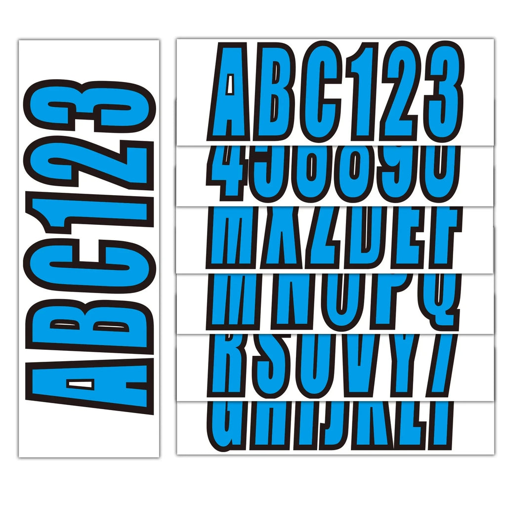 Custom Blue Boat Registration Numbers & Letters 4-Pack Stickers for PWC/Boat