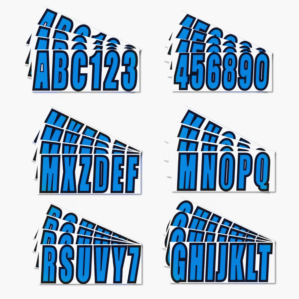 Boat Registration Numbers & Letters Sticker 3" A-Z & 0-9 Blue