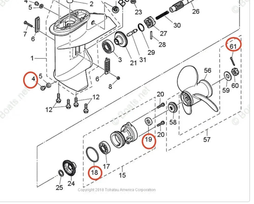 Tohatsu Lower Unit Seal Kit Oil Seal 9.9-30HP for 9.9/15/20/25/30HP Models