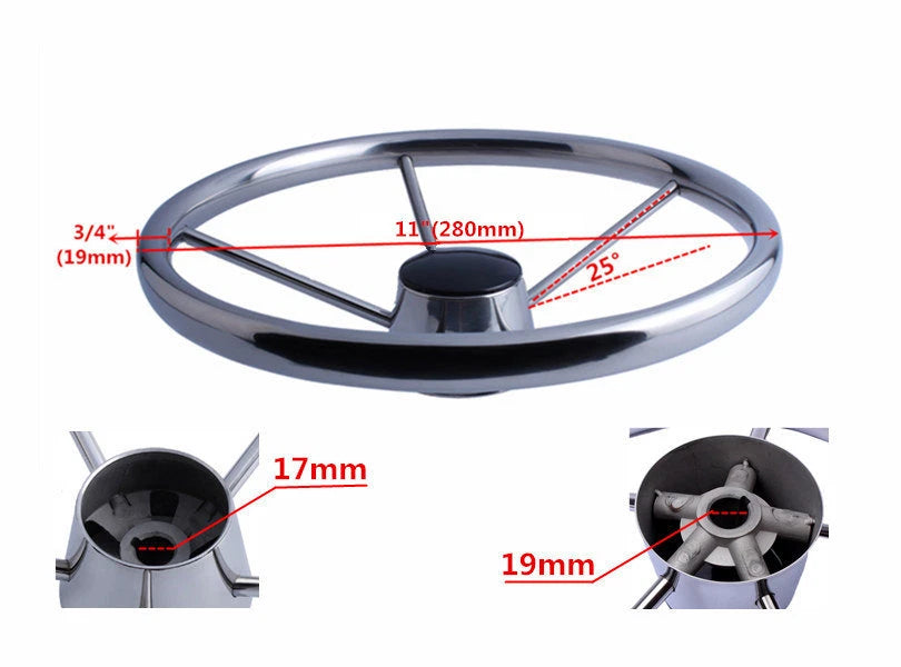 Stainless Steel 5 Spokes Boat Steering Wheel 11'' Dia for Marine Yacht/Pontoon