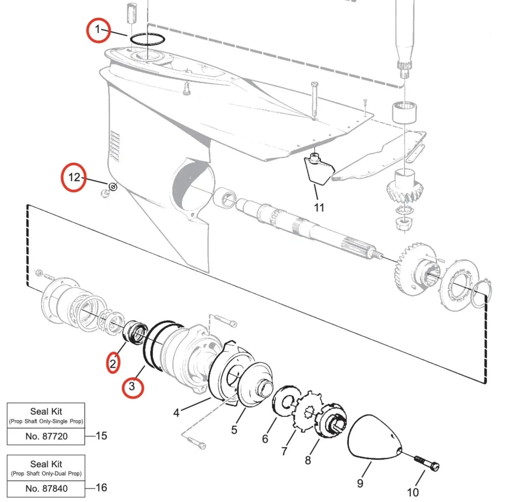 Lower Unit Gearcase Seal Kit for Volvo Penta Engines