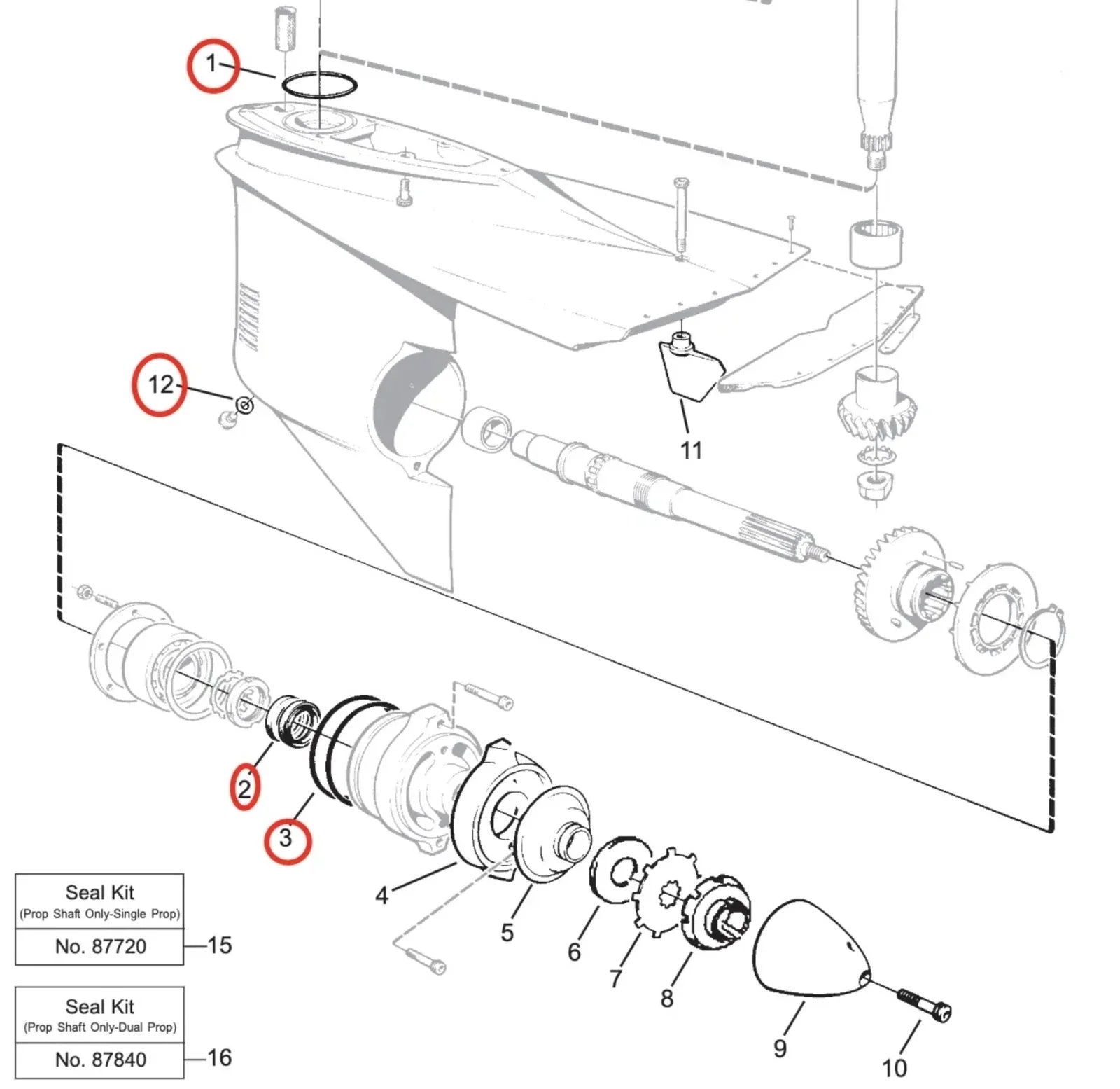 Lower Unit Gearcase Seal Kit for Volvo Penta Engines