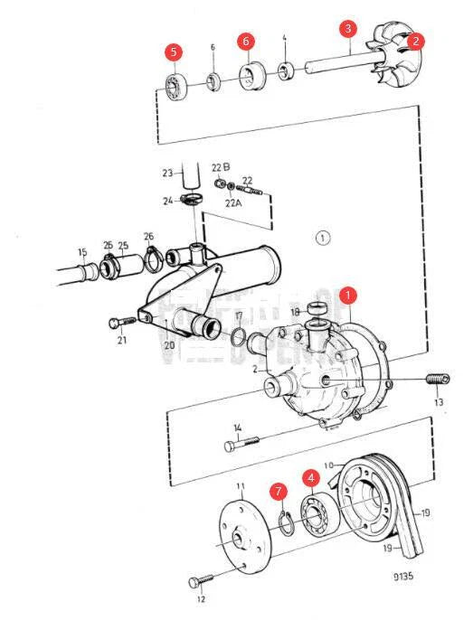 Circulation Pump Rebuild Kit for Volvo Penta AD41/AQADA40/AQAD41/D41