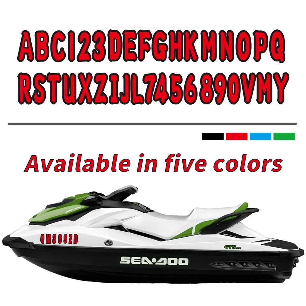 Boat Registration Decals A-Z/0-9 Red Set