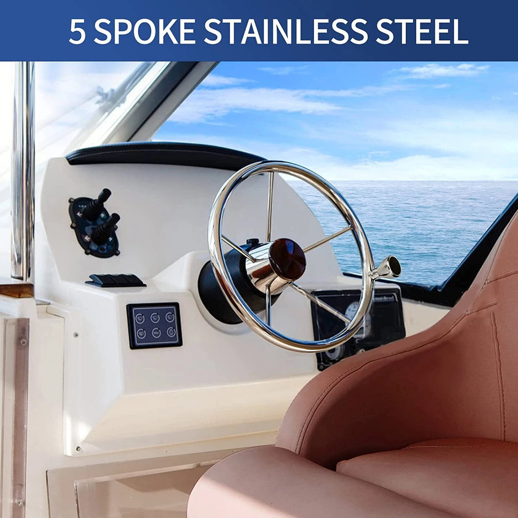 13.5" Marine Stainless Steel Boat Steering Wheel with Knob for Various Models