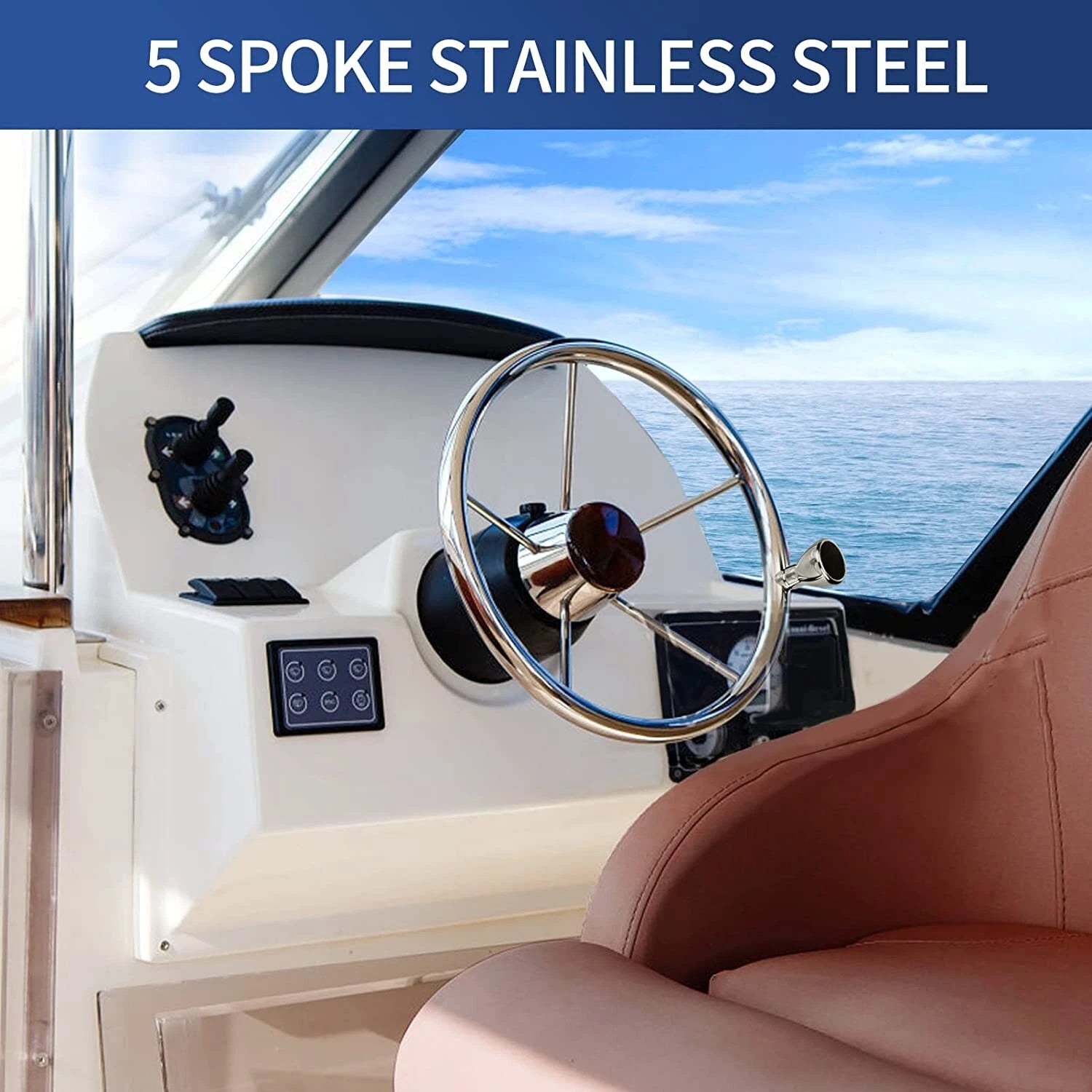 13.5" Marine Stainless Steel Boat Steering Wheel with Knob for Various Models